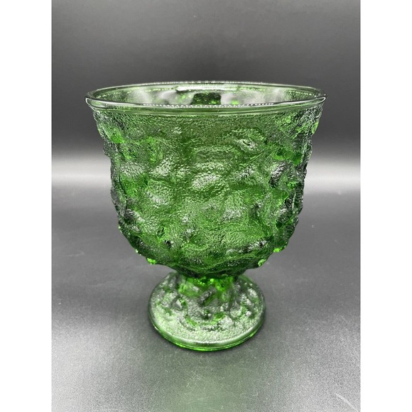 Vintage E. O. Brody Emerald Green Vase Urn Goblet Crinkle Glass Wavy Textured - Picture 1 of 7